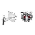 Cuff Links Owl banhado a prata com olhos vermelhos para homens