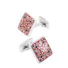 Cuff Links, quadrado elegante para homens, esmalte vermelho e preto
