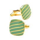 Cuff Links, quadrados verdes e dourados para homens, design elegante