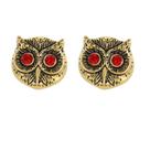 Cuff Links Vintage Owl em liga dourada com olhos de cristal vermelho