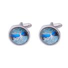 Cuff Links Wave Art para homens Blue Ocean Design Alloy 1,8 cm