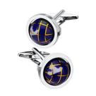 Cufflinks Blue Globe com grade dourada giratória para homens Cufflinks Blue Globe com grade dourada giratória para homens