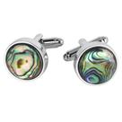 Cufflinks, concha de abalone colorida em moldura prateada Cufflinks, concha de abalone colorida em moldura prateada