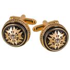 Cufflinks, cristal banhado a ouro para homens, design redondo preto