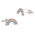 Cufflinks, design de esmalte colorido, arco-íris, banhado a prata
