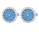 Cufflinks, design de velocímetro, esmalte prateado para homens