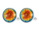 Cufflinks em liga de design de girassol para homens e mulheres