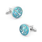 Cufflinks Libra Zodiac para homens, design redondo, esmalte azul