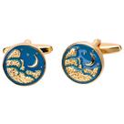 Cufflinks Metallic Blue Enamel Moon para homens, com detalhes dourados