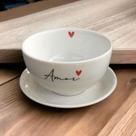 Cumbuca Tijela Pires Porcelana Branca Decorada Palavra Amor Coracao Cozinha Decoração