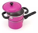 Cuscuzeiro Mini Pequeno Rosa Craquelado Alumínio Nacional 12cm / 1 Litro