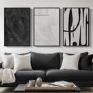 Cúspina de arte de parede emoldurada em preto branco abstrato 3 peças 40x60cm