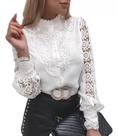 D0203-Camisa Blusa Social Gola Alta Renda Bordado Elegante 4s0205