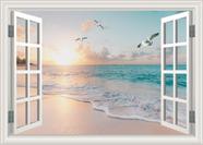 Decalque de parede ATSHXYDY Adesivo de janela falso Sunset Beach 48x32cm