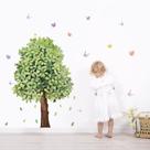 Decalque de parede Runtoo Large Green Tree com adesivos de borboleta