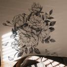 Decalque de parede Runtoo Peony Flower Preto Branco 76x49cm
