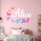 Decalques de parede com nome personalizado, decoração de borboleta para meninas
