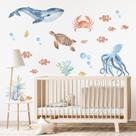 Decalques de parede em aquarela funlife Ocean Animals para quarto de crianças