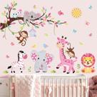 Decalques de parede wonderver Pink Animal Tree Branch para quarto de meninas