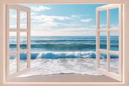 Decalques de parede WOOHOOROO 3D Peel and Stick Fake Window Ocean