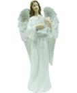 Decoração Anjo Musico Harpa Branco Resina Enfeite Natal 38cm