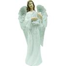 Decoração Anjo Musico Harpa Branco Resina Enfeite Natal 38cm