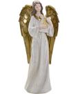 Decoração Anjo Musico Harpa Ouro Resina Enfeite Natal 38cm
