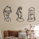 Decoração artística de parede de metal, 3 peças, linha feminina abstrata minimalista