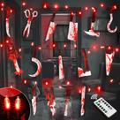 Decoração Banner sangrento de Halloween com luzes de corda vermelha de 50 LED