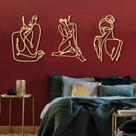 Decoração de arte de parede de metal Photect 3 peças abstratas femininas douradas