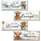 Decoração de arte de parede Thrist Highland Cow com citações positivas, 4 unidades