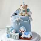 Decoração de bolo JeVenis Blue Bear com bolas douradas para chá de bebê