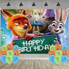 Decoração de festa de aniversário de Zootopia 2, fundo fotográfico de festa de animais fofos de 5 x 3 pés e 18 peças de balão, suprimentos de pano de