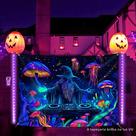 Decoração De Festa De Halloween Com Tapeçaria Fluorescente De Luz UV, DJ, Medusa E Cogumelo