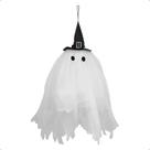 Decoração de Halloween Grande pra Pendurar Fantasma Branco com Chapeu de Bruxa e Led 80 cm