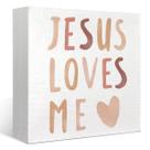 Decoração de letreiro de caixa de madeira FLVGE Jesus Loves Me 5x5 cm