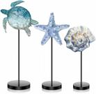 Decoração de madeira Maitys, 3 peças, Coastal Turtle Starfish Shell