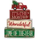 Decoração de Natal Moucuny Wooden Red Truck Winter 4 unidades