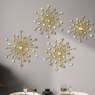 Decoração de parede Bling Crystal Starburst Cast Iron Gold, conjunto de 4