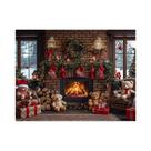 Decoração De Parede De Natal Com Fundo De Lareira, Meias, Pandas E Árvores Para Festas