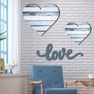 Decoração de Parede em Formato de Coração - Kit com 3 Peças de Madeira - Dia dos Namorados