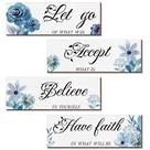 Decoração de parede Joyhawk Blue Flower Bedroom 4 peças de madeira de 30x10cm