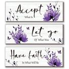 Decoração de parede ONIZHITY Purple Flower, madeira rústica, 30x10cm, 3 unidades Decoração de parede ONIZHITY Purple Flower, madeira rústica, 30x10cm, 3 unidades