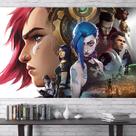 Decoração de tapeçaria para pendurar na parede Arcanes Jinxs Anime 150x130cm Decoração de tapeçaria para pendurar na parede Arcanes Jinxs Anime 150x130cm