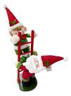 Decoração Enfeite De Natal Papai Noel E Elfo Na Escada 50cm