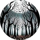 Decoração Festa Halloween Painel Redondo Sublimado de Terror Abobora e Floresta Negra Grande 150 cm
