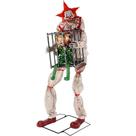 Decoração Halloween Palhaço Max e Pierre Preso na Gaiola 2 metros Boneco Brinquedo Animatronics Eletrônico Com Som Led e Movimentos