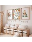 Decoração Infantil Kit 3 Quadros Safari Encantado Animais Aventura