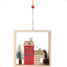 Decoração Natal de Parede ou Porta Vila Natalina Casinha de Madeira com Cordão