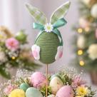 Decoração Páscoa Ovo Verde Palito Coelho Laço Arranjo 35cm